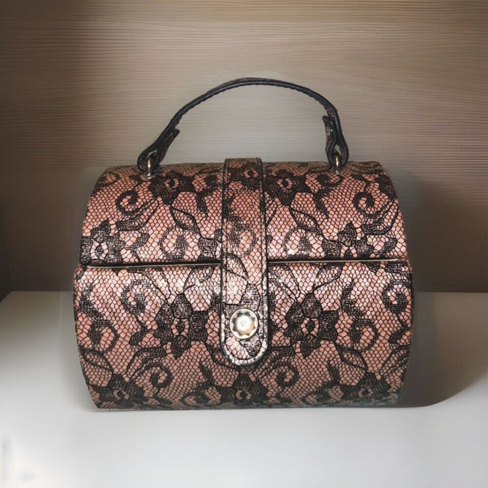 💍 Tuscan Designs Travel Jewelry Case | Pink & Black Lace | Elegant Gift for Her